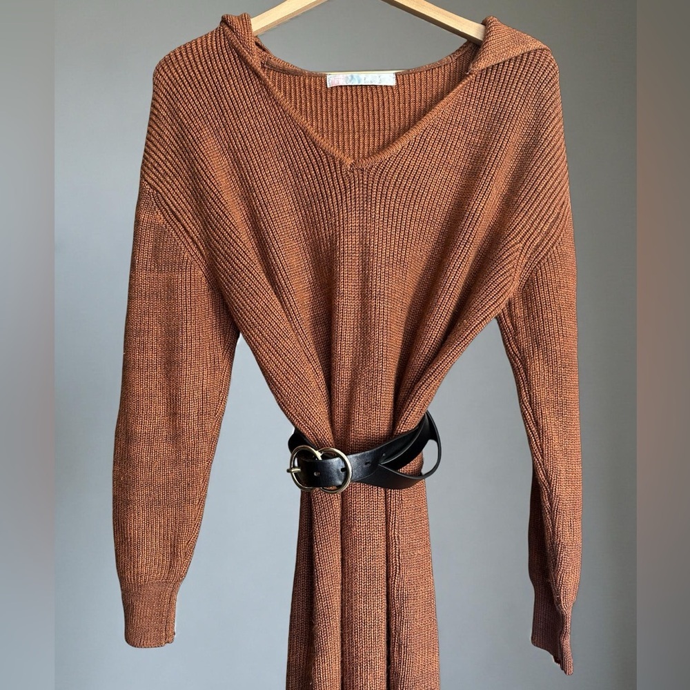 Free People oversized brown Knit Long sleeve Dress - Picture 5 of 9